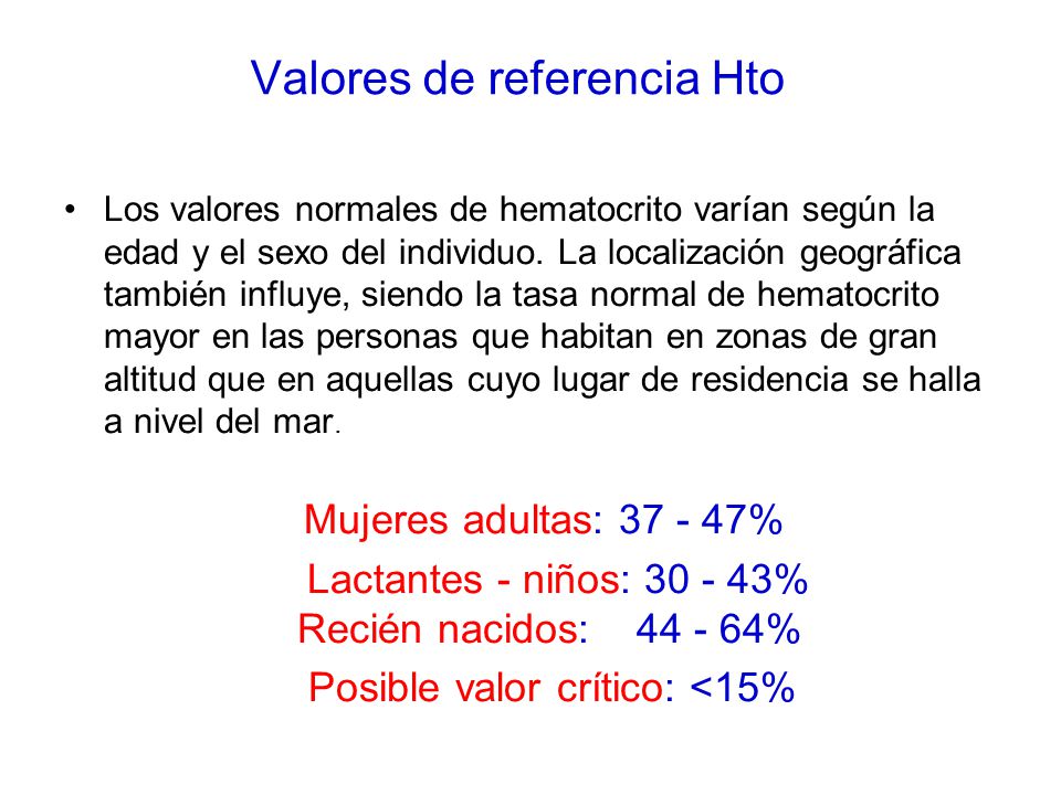 De mujeres hematocrito en normales valores